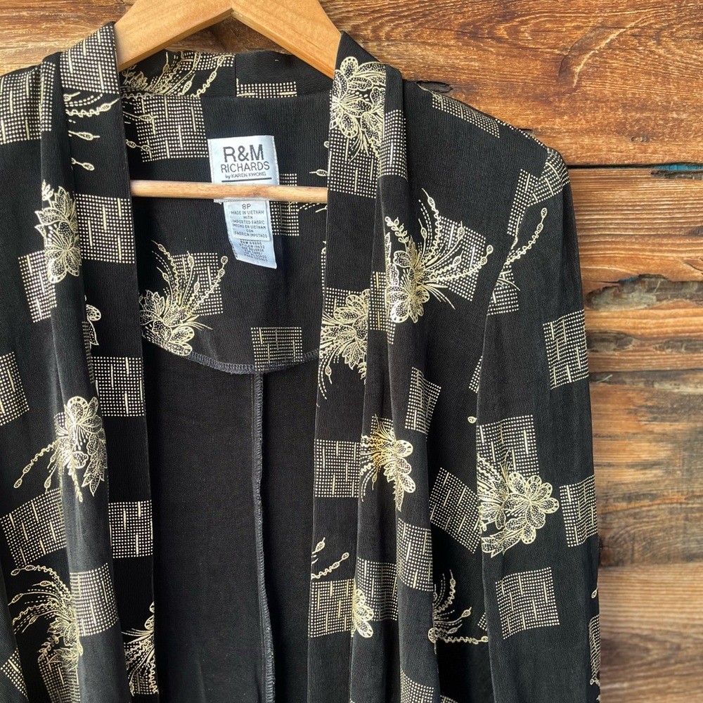 VINTAGE | R&M Richards By Karen Kwong Black Maxi Dress W/ Gold Floral Jacket 8P - Picture 4 of 11